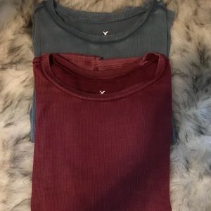 2 AE Distressed Rib T-shirts